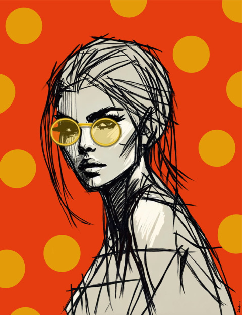 DIGITAL PAINTING - WOMAN WITH GLASSES - ORANGE