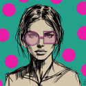 DIGITAL PAINTING - WOMAN WITH GLASSES - PINK