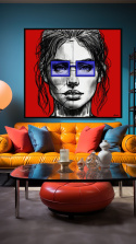 DIGITAL PAINTING - WOMAN WITH GLASSES - RED