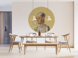 Wall decoration - mural DOTS Woman with Bubble Gum Lemon