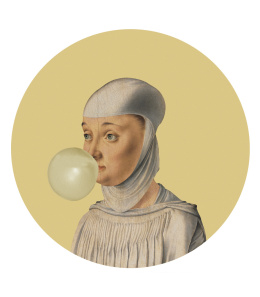 Wall decoration - mural DOTS Woman with Bubble Gum Lemon