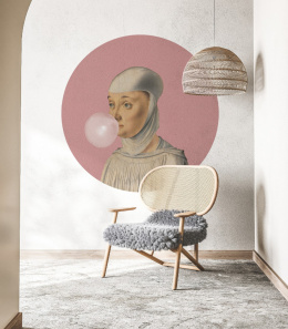 Wall decoration - mural DOTS Woman with Bubble Gum Pink 115cm