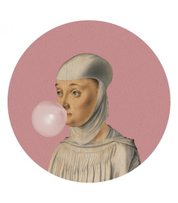 Wall decoration - mural DOTS Woman with Bubble Gum Pink